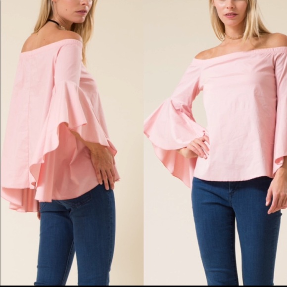 NEW Off Shoulder Top Asymmetrical Trumpet Sleeves - Picture 2 of 3